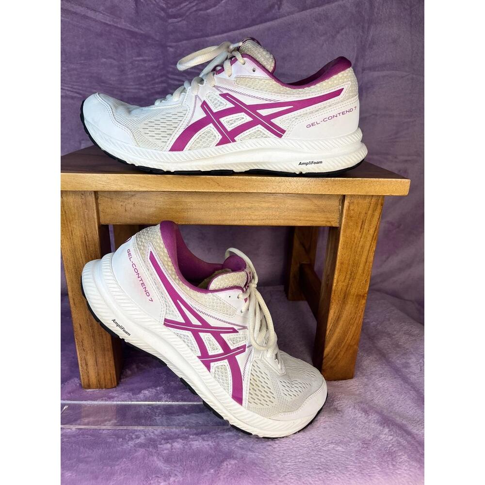 Asics Sneakers Womens Size US 9 12 White Pink LaceUp‎ GelContend 7 Athletic